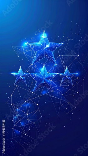 Three glowing blue stars with interconnected lines on a dark background