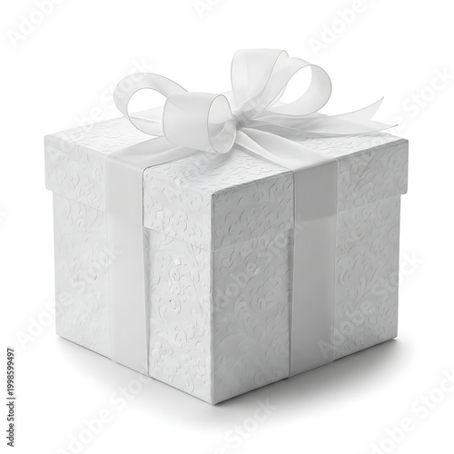 Elegant gift box wrapped with decorative white ribbon and bow