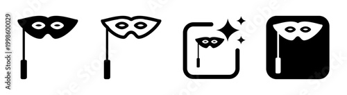 Masquerade mask with handle icon representing carnival celebration elegance and festive party theme in black transparent PNG vector illustration