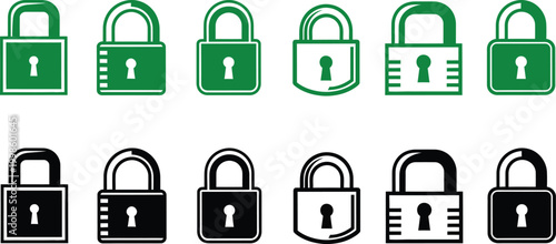 Colorful and black padlock icons security and protection silhouette illustration