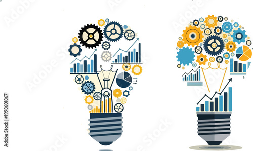 A creative light bulb icon symbolizes a bright business idea and innovative design inspiration for successful marketing technology and mind power