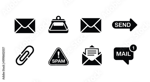 Black Icons for Email and Communication envelope send