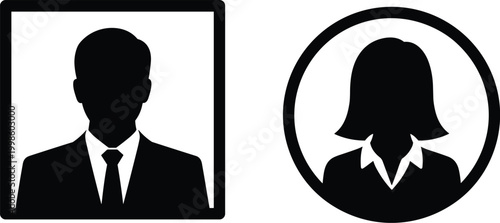 Silhouette Icons of Man and Woman Profile Portraits
