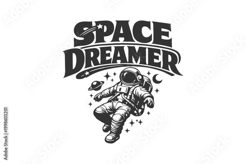 Canvastavla Retro-style illustration of an astronaut with Space Dreamer text