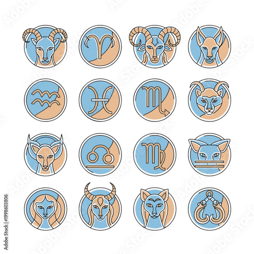Zodiac Signs Set Astrology Symbols Vector Illustration Flat Design