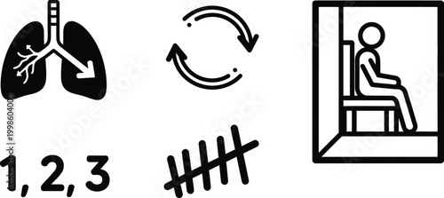 Breathing Exercise Icons: Lungs, Cycles, Counting, Sitting Person