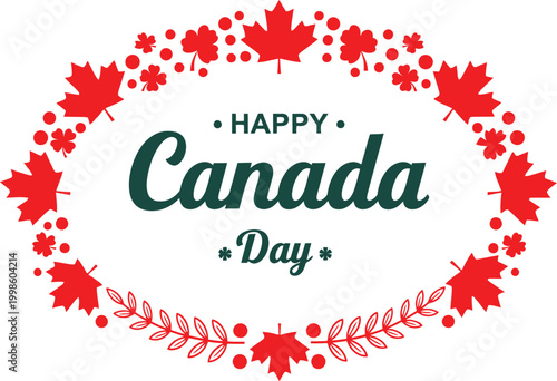 Happy canada day festive red maple leaves and celebration greetings