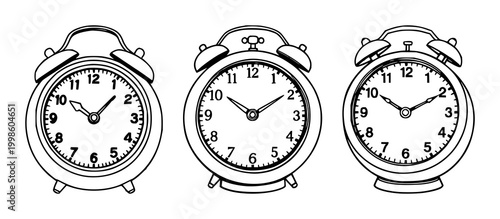 Black line art, white background: aesthetic ceramic clock set with simple line art design featuring simple design, minimalist, black and white with illustrations and graphics