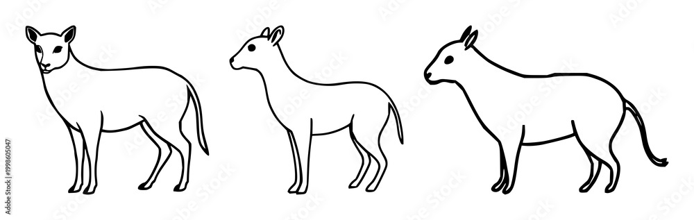 Fototapeta premium Animal icon set with black line art sketches on white background featuring stylized mammals, birds, reptiles with simple outlines and minimalist design