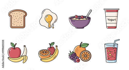 Fresh fruit and breakfast foods collection.