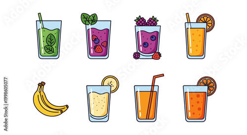 Colorful drinks with fruits and straws.