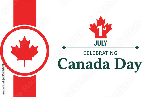 Canada day celebration festive graphic with maple leaf and july 1st date
