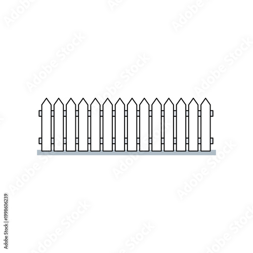 Slika na platnu A simple white picket fence with pointy tops provides a classic boundary in a cartoon style