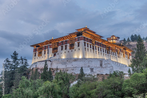 Evening view of  Rinpung Dzong, Buddhist monastery and fortress in Paro, Bhutan