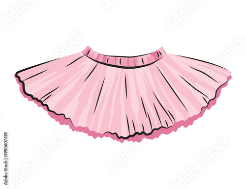 Ballet accessorie. Part of pink ballet dress or tutu skirt. Vector hand drawn sketch style object