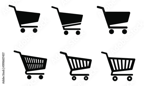 Shopping cart silhouettes a collection of black icons representing retail and commerce