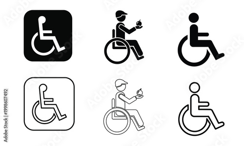Accessibility icons wheelchair users and accessible spaces silhouette collection