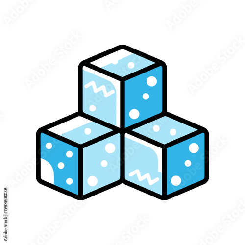 Three stylized blue ice cubes with outlines and internal patterns are stacked together.