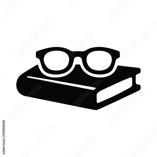 Reading glasses book solid black icon vector illustration