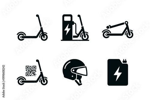 Electric scooter icon set solid black icon set vector illustration