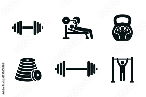 Strength training icon set solid black icon set vector illustration