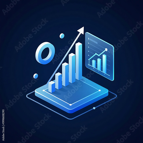 3D microchip with rising growth chart and target symbol for business analytics