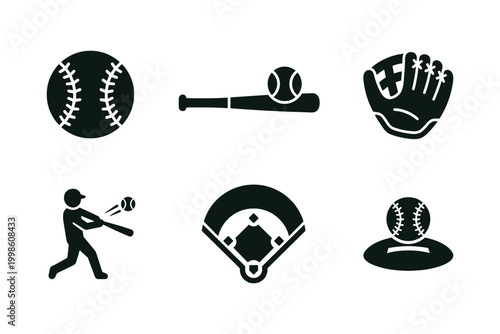 Baseball game icon set solid black icon set vector illustration