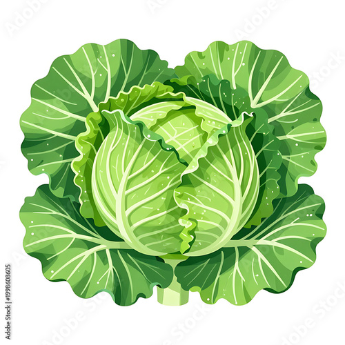 Fresh green savoy cabbage head with textured leaves on white background