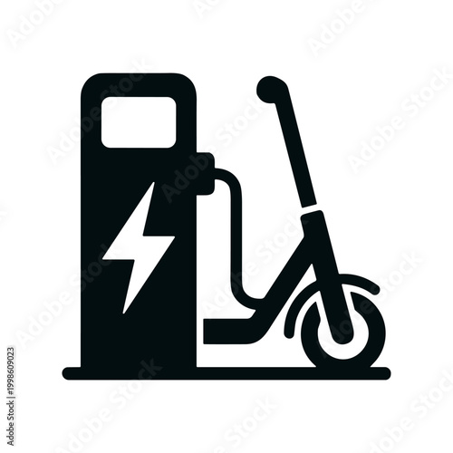 Electric scooter charging solid black icon vector illustration