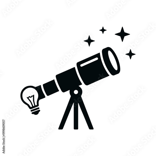 Telescope idea solid black icon vector illustration