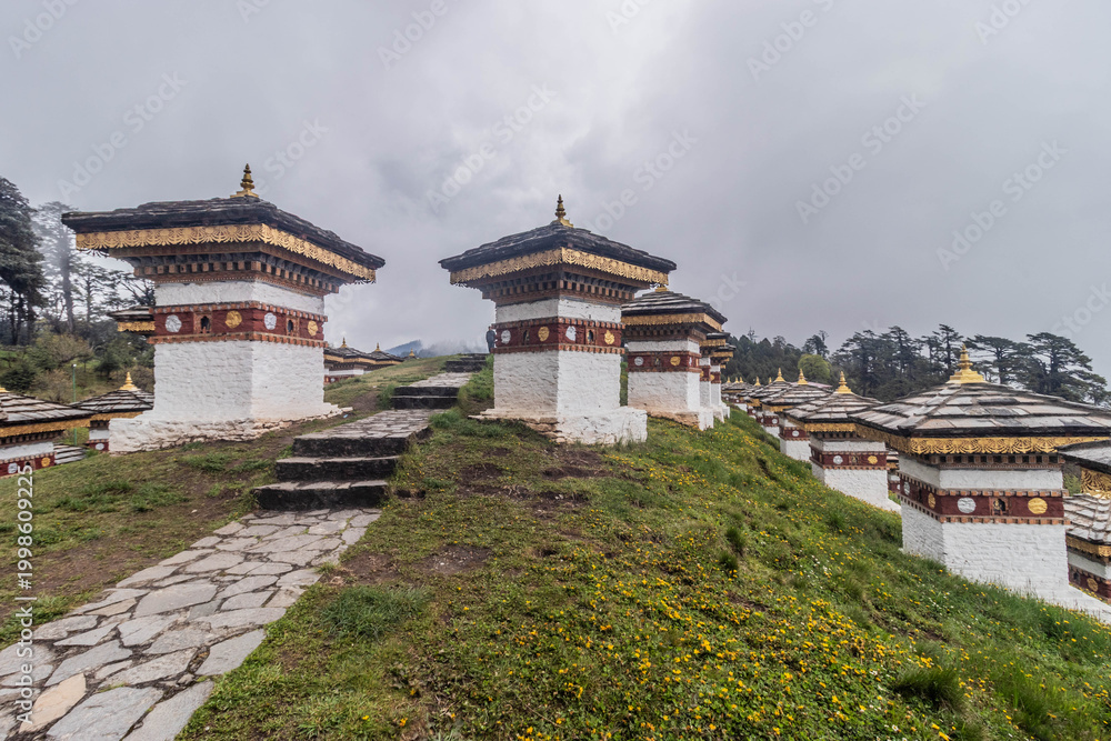 Obraz premium 108 memorial chortens at Dochula Pass, Bhutan