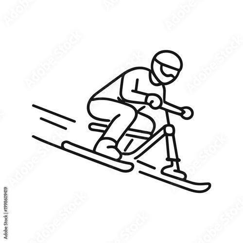 Downhill skiing sport icon black outline vector illustration