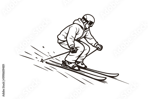 Downhill skiing icon black outline vector illustration