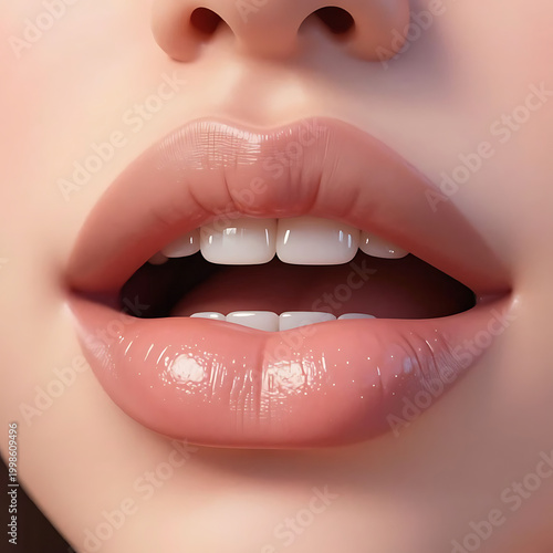 Close-up of smiling woman with perfect white teeth and natural makeup
