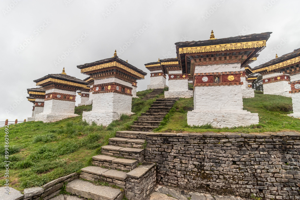 Fototapeta premium 108 memorial chortens at Dochula Pass, Bhutan