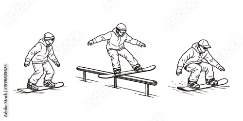 Street snowboarding icon set outline vector illustration