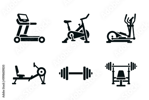 Gym equipment icon set solid black icon set vector illustration