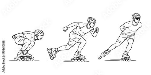 Inline speed skating icon set outline vector illustration