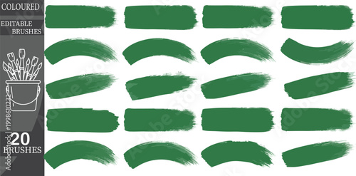 Green paint brushes, coloured pencils, vector brushes, 20 elements