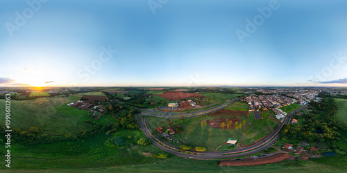 360 Equirectangular Aerial Panorama of Bariri, SP, Brazil, at Sunset