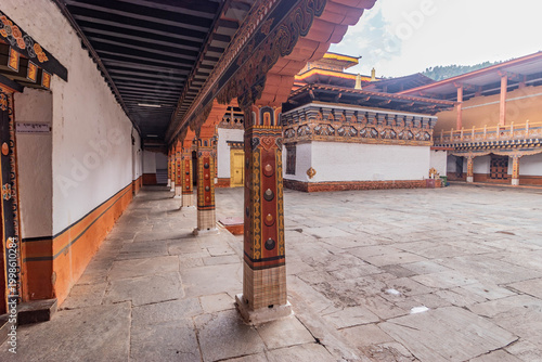 Courtyard of Punakha Dzong, Buddhist monastery and fortress in Bhutan