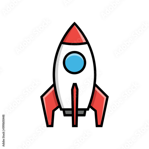 A vibrant red and white cartoon rocket poised for launch, representing ambition, innovation, and space exploration.