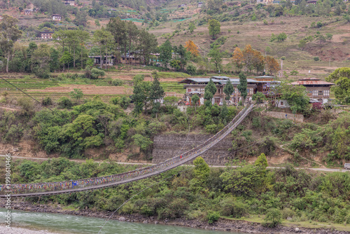 Punakha Suspension Bridge over Po Chhu river, Bhutan