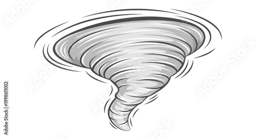 A powerful and swirling tornado funnel cloud descends menacingly from the sky, illustrating the destructive force of severe weather and natural disasters.