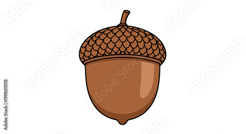 A detailed and robust illustration of a single brown acorn with its distinct cap, representing autumn, nature, growth, and tree strength.