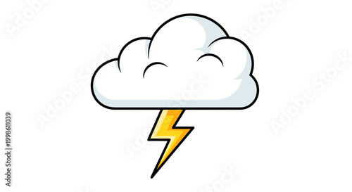 A cartoonish and recognizable illustration of a white cloud with a bright yellow lightning bolt striking downwards, symbolizing a thunderstorm or bad weather.