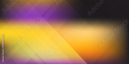 Abstract geometric vector background with diagonal translucent overlapping stripes on a dark purple to yellow gradient. Modern technology and data concept.