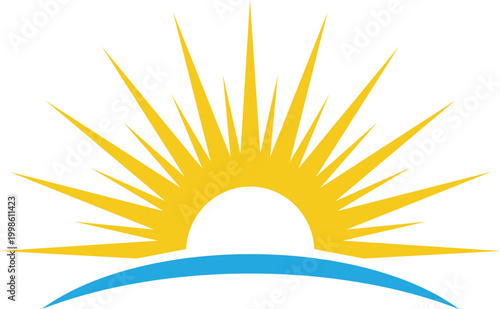 Sunrise Logo – Abstract Sun with Rays Over Horizon, Energy and Nature Vector Icon