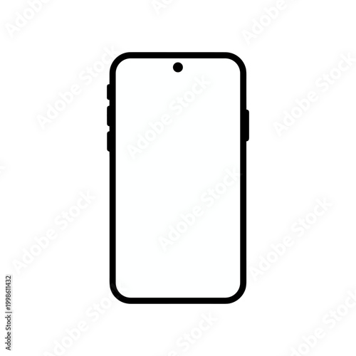 A simple outline drawing of a modern smartphone with a front camera hole.