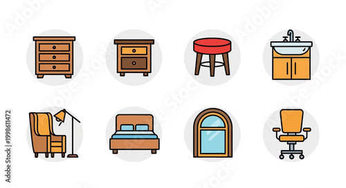 Collection of various home furniture icons.